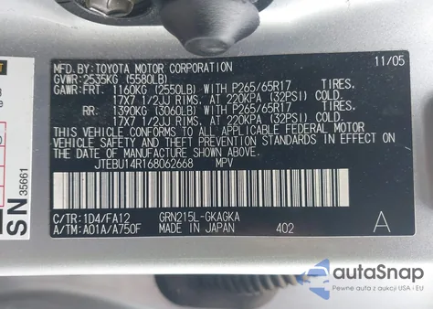 2006 Toyota 4Runner Sr5 V6 из США, поврежденный, VIN JTEBU14R168062668